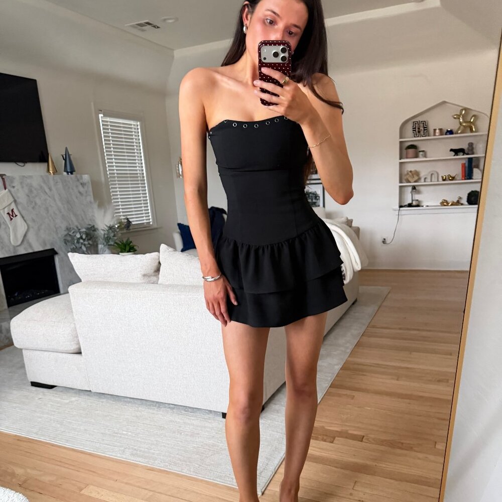 Edikted Double Ruffle Drop Waist Mini Dress